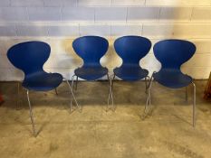 Blue Plastic Chairs With Metal Legs x 4 - No Reserve