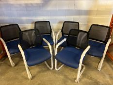 Blue Cantilever Faux Leather Mesh Back Chairs X6 - No Reserve
