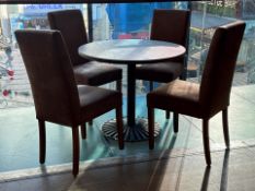 Small Round Modern Rustic Table with Steel Base & 4 Nubuck Chairs