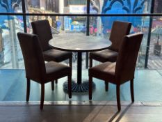 Small Round Modern Rustic Table with Steel Base & 4 Nubuck Chairs