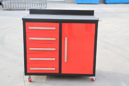 Unused 3.5ft Steel Workbench, 5 Drawers & 1 Cabinet (Red)  ref: 111125 location: Felixstowe