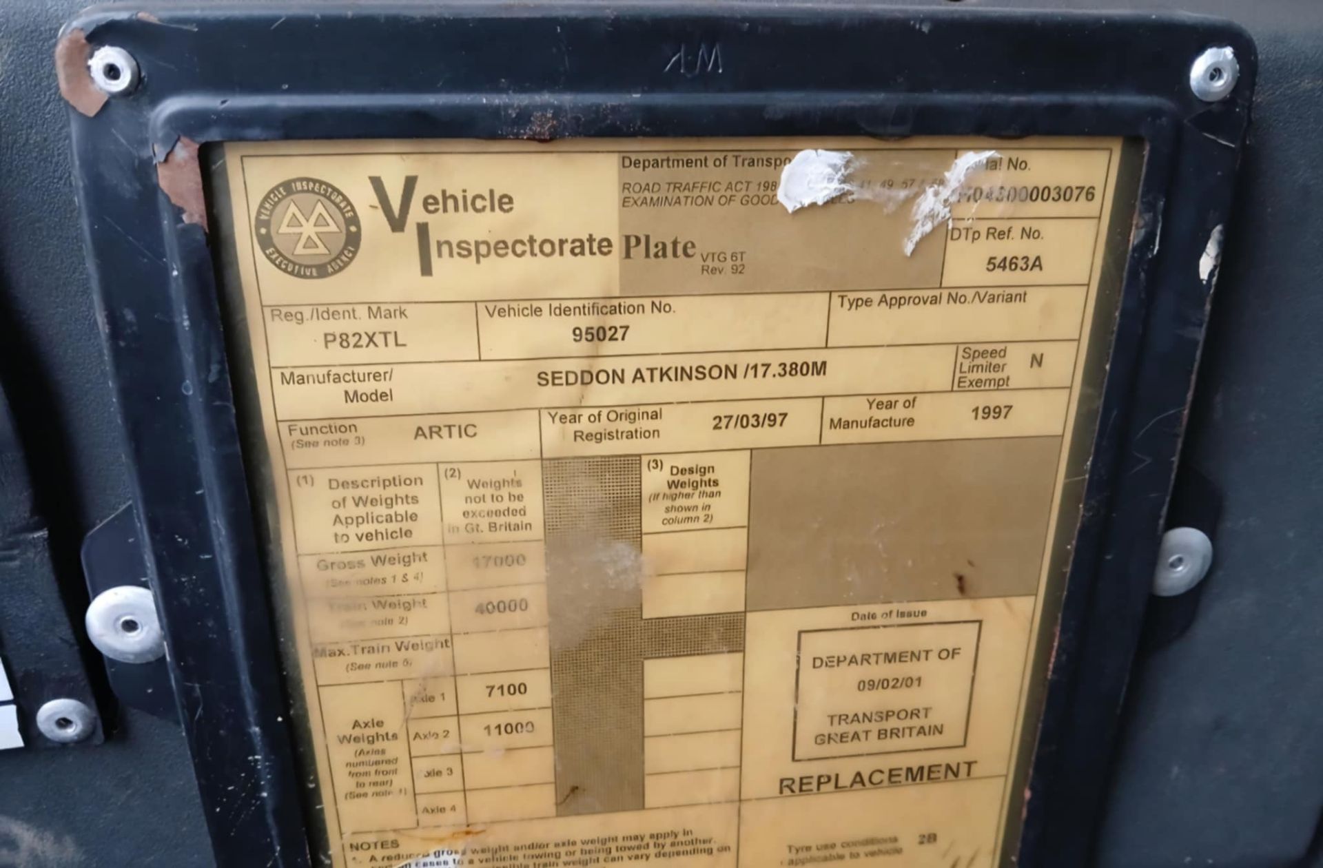 1997 Seddon Atkinson Tractor Unit Sleeper Cab, Reserve reduced 907,589 KM's VRN: P82XTL date of - Image 17 of 21