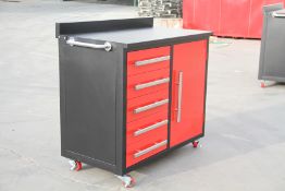 Unused 3.5ft Steel Workbench, 5 Drawers & 1 Cabinet (Red)  ref: 111125 location: Felixstowe