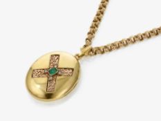 Kette mit Medaillonanhänger mit Smaragd und Diamantrosen
