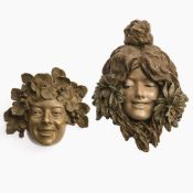 Zwei Wandmasken "Ranke" und "Bacchantin" - Friedrich Goldscheider, Wien, Entwerfer Cherc und Antonin