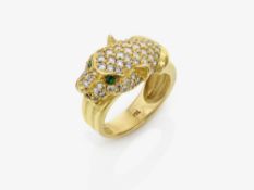 Ring mit Pantherkopf mit Brillanten und Smaragden