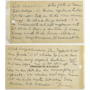 Emmerich Kálmán - Carte de visite mit Geburtstagswünschen an Vera Kálmán