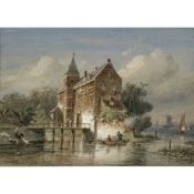 Charles Henri Joseph Leickert - Holländische Flusslandschaft mit Figurenstaffage