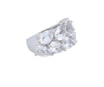 Bergkristall Ring, Sterlingsilber 925/-, Ringgröße 53, Gewicht 8,8 Gramm, Ring mit 9 Bergkristalle