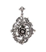 Anhänger, Art Deco, mittig dargestellte Rose, Silber 835/-, gestempelt, Länge 5,5 cm, Gewicht 8,5 G
