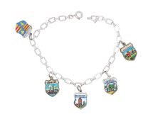 Wappen Armband mit 5 emaillierten Anhängern, Silber 800/-, Länge 18,0 cm, Gewicht 8,0 Gramm