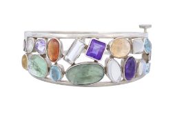 Edelstein Armspange, Silber gepr., ungestempelt, 45 Gramm , Maße 6,0 x 5,5 cm, Breite 1,3 - 2,5 cm