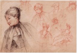 Antoine Watteau, Follower - Study sheet with female heads
