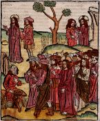 Master of Delft (1480-1498 Act) - Christ heals the blind Bartiméus.