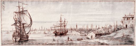 Ink drawing - The Bay of Venice - Style of Francesco Guardi