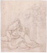 Pair of drawings : 'Charitas' and 'Naked woman assaulted by satyrs