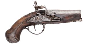 A SMALL FRENCH FLINTLOCK 40 BORE TRAVELLING PISTOL, UNSIGNED, MID-18TH CENTURY