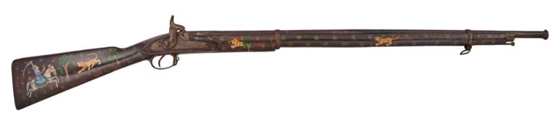 A DECORATIVE INDIAN 22 BORE PERCUSSION MUSKET