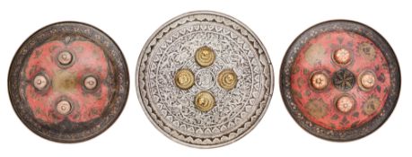 THREE SMALL INDIAN CIRCULAR DHALS, 19TH CENTURY