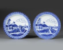 A PAIR OF CHINESE BLUE AND WHITE 'SCHEVENINGEN' PLATES, KANGXI (1662-1722)