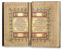 AN ILLUMINATED OTTOMAN QURAN SIGNED BY IBRAHIM HULUSI, OTTOMAN TURKEY, DATED 1263 AH/1846 AD