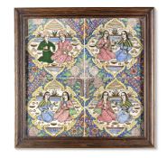A QAJAR POTTERY TILE PANEL, PERSIA, 19TH CENTURY