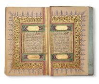 AN ILLUMINATED OTTOMAN QURAN, TURKEY, WRITTEN BY HUSYN AL-VEHBI AND DATED 1289 AH/1872 AD