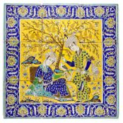 A QAJAR CUERDA SECA POTTERY TILE PANEL, PERSIA, 19TH CENTURY