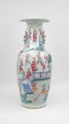 A Chinese Famille rose finely decorated porcelain vase with a festive and palace scene