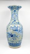 An imposing Chinese blue and white on celadon fond figural decorated porcelain vase
