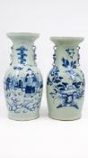 A composed lot of two Chinese blue on celadon decorated porcelain vases