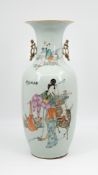A Chinese Qianjiang cai finely decorated porcelain vase with a lady flower carrier and a deer