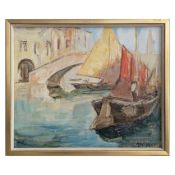 Schwedische Schule 'Ein belebter Kanal, Venedig', 20. Jh.