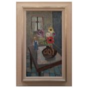 Schwedische Schule 'Interieur mit Blumen auf einem Tisch, 20. Jh.