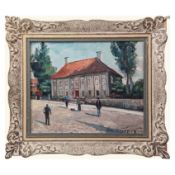 Schwedische Schule 'Figuren in der Nähe eines Landhauses, 20. Jh.