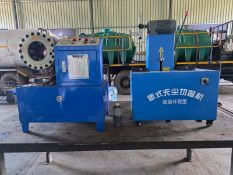 LOT OF TWO (2) PIPE CRIMPING/CUTTING MACHINES WITH TEN (10) PIPE ROLLS & TABLE - NOT TESTED