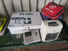 LOT OF FIRST AID KITS & CLOCKING-IN MACHINES - QUANTITIES UNSPECIFIED