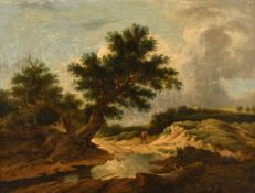 Follower of Thomas Gainsborough (1727-1788) British. Landscape with Stream and Figures, Oil on