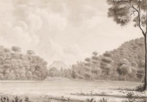 Moses Griffith (1749-1819) British. "View at Ilam, Derbyshire", Pencil and wash, Inscribed and