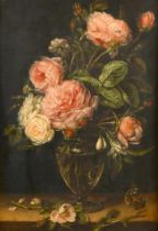 Alexander Adriaenssen (1587-1661) Flemish. Still Life of Flowers in a Glass Vase, with a