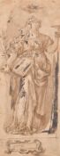 18th Century European School. Study of a Saint, Ink and wash, unframed 9.5