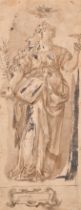 18th Century European School. Study of a Saint, Ink and wash, unframed 9.5" x 3.5" (24.2 x 8.9cm)
