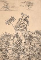 After Cristofano Robetta (1462-1535) Italian. "Ceres", Engraving, 7.5" x 5.25" (19 x 13.3cm)