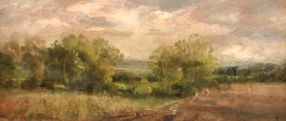 Follower of John Constable (1776-1837) British. Landscape, Oil on panel, 3.75