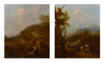 Circle of Francesco Zuccarelli (1702-1788) Italian. Figures in a Classical Landscape, Oil on canvas,