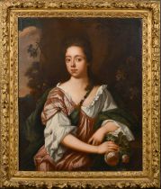Circle of Peter Lely (1618-1680) Dutch/British. 'Portrait of a Young Lady', Oil on canvas, Inscribed