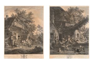 After Cornelis Dusart (1660-1704) Dutch. "The Cottagers", Engraved by William Woollett, 17.75" x 14"