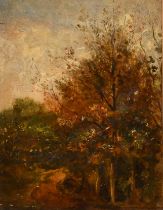 Follower of John Constable (1776-1837) British. A Woodland Scene, Oil on board, 7" x 5.25" (17.8 x