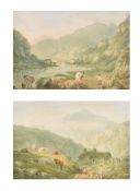 Nicholas Pocock (1740-1821) British. Figures in a Welsh River Landscape, Watercolour, Signed and