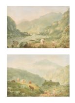 Nicholas Pocock (1740-1821) British. Figures in a Welsh River Landscape, Watercolour, Signed and